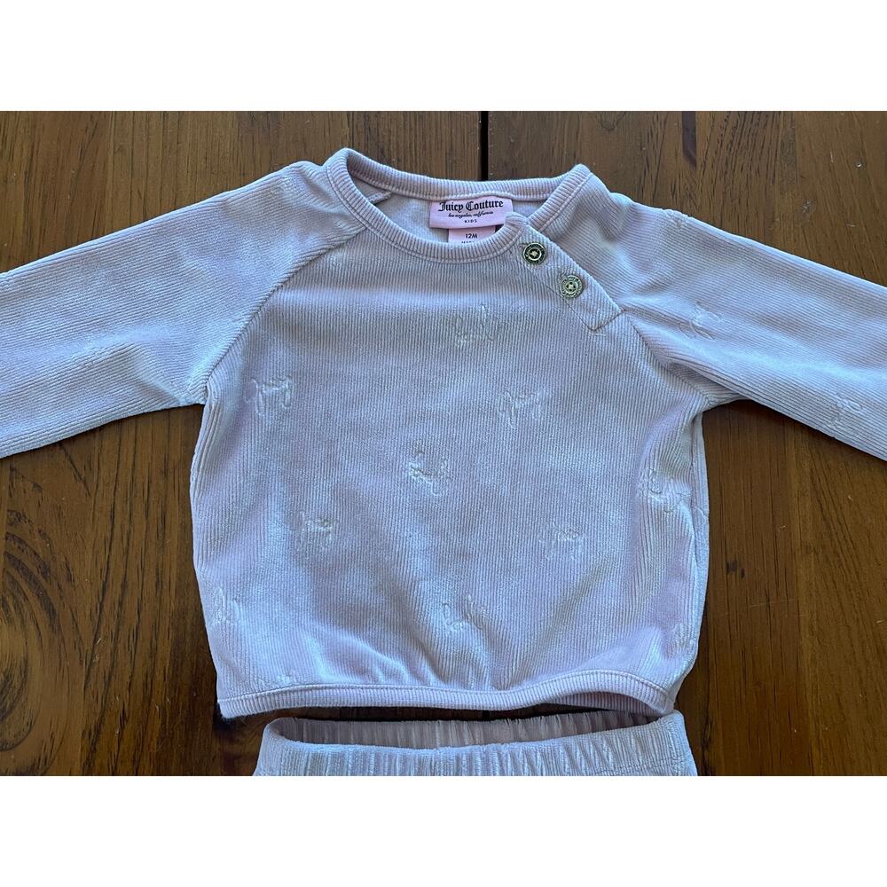 Juicy Couture Kids 12 M ​Baby Girls 2 Piece Logo Velour Jogger Set Pink Stretch - Picture 14 of 15